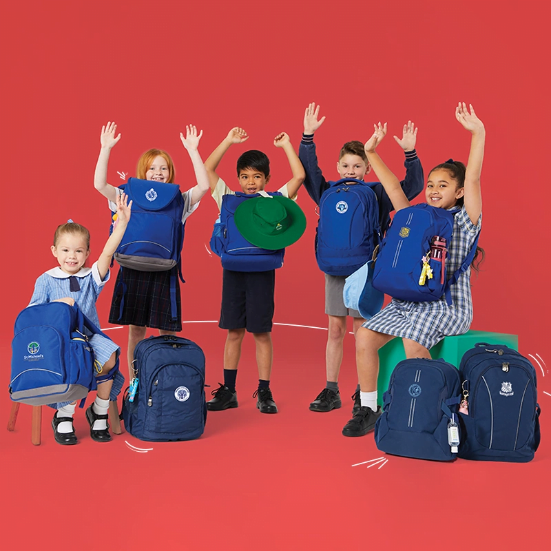 Image of a group of children showcasing the Primary Range- kids backpacks